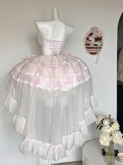 Rosa Balletcore – Trägerloses, bauschiges Kleid mit Taillenstäbchen
