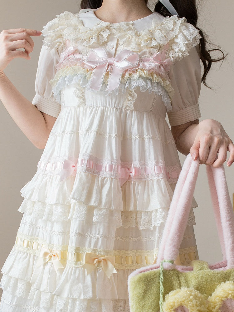 ブラウス ベージュ パフスリーブ ピーターショートパン コットンカラー