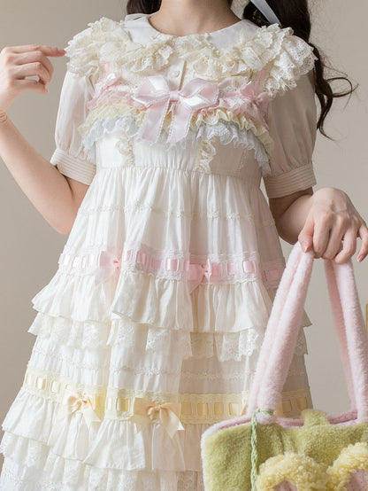 ブラウス ベージュ パフスリーブ ピーターショートパン コットンカラー