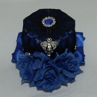 青/赤の帽子の装飾とラインストーンの王冠レースのミニデザインの花柄