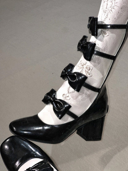 Black Lolita Square Toe Back Zip Boots 6.5CM 3CM Heel Height - EvilStar