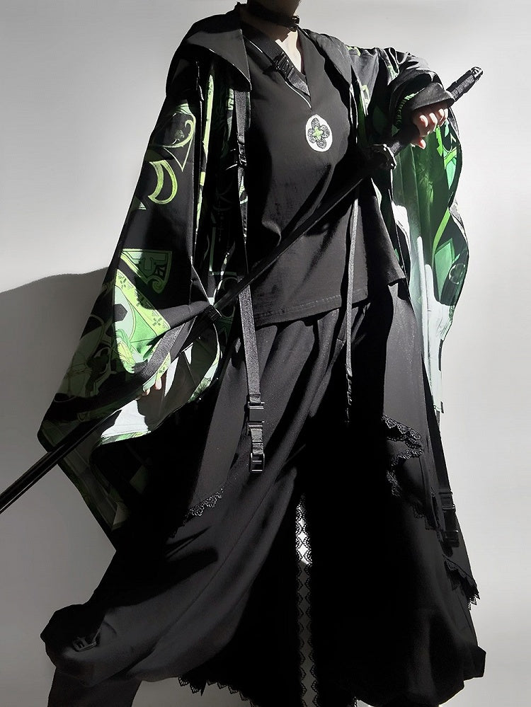 Techwear Strap Schwarzes T-Shirt Ouji Fashion Buckle V-Ausschnitt