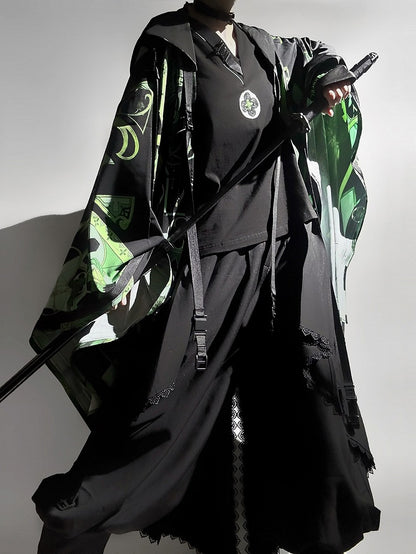 Techwear Strap Schwarzes T-Shirt Ouji Fashion Buckle V-Ausschnitt