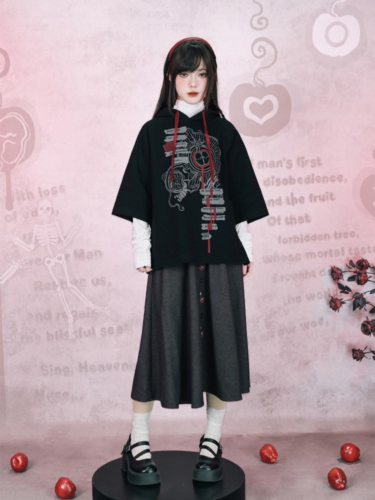 With Gothic Sleeve Graffiti Design 3/4 Dark Hoodie Print