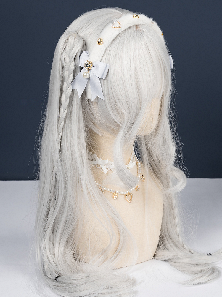 Pink/Dusty White Kei Blue/Black KC Plush Jirai Bow Rhinestone Dusty
