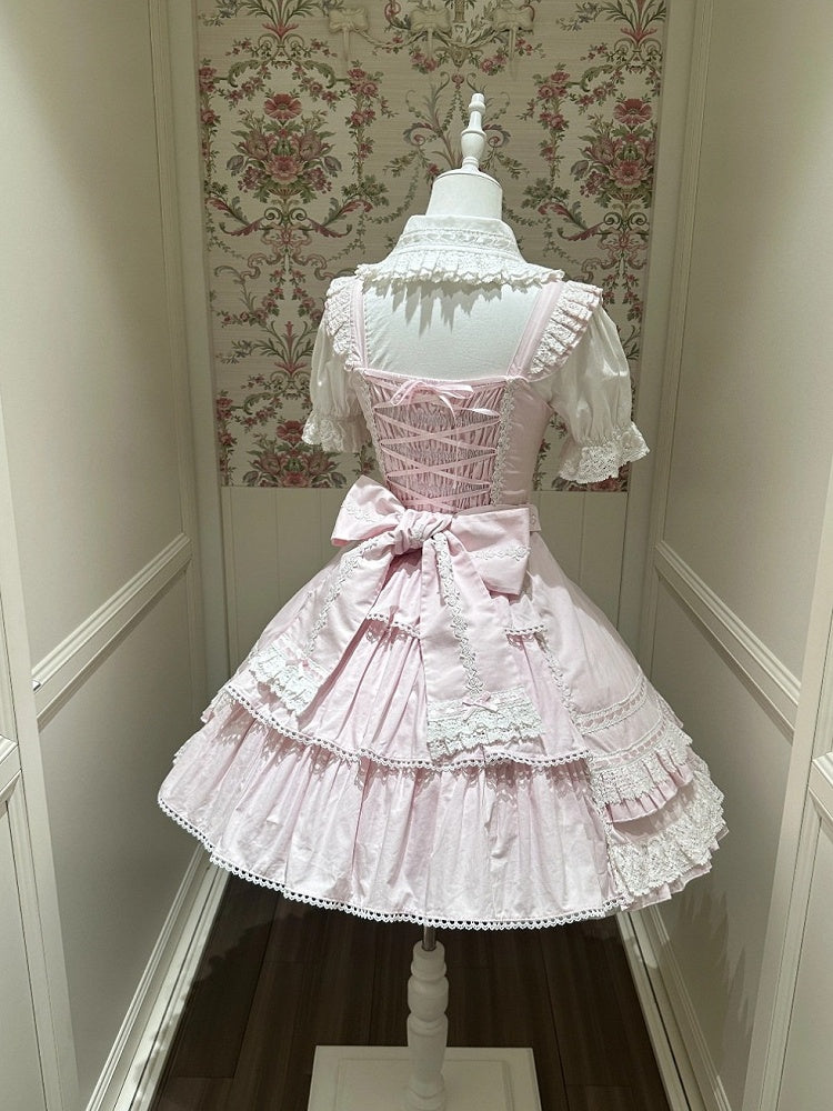 Snowy Pink Cotton JSK Dress with Ruffle Edging