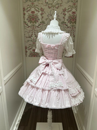 Snowy Pink Cotton JSK Dress with Ruffle Edging