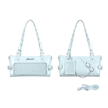 Vintage Leather Window Transparent Blue Square PU Ita Bag Small