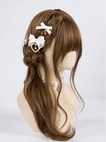 Charm Schleife Haarspangen Jirai Kei Weiß mit Perlen Mond/Herz