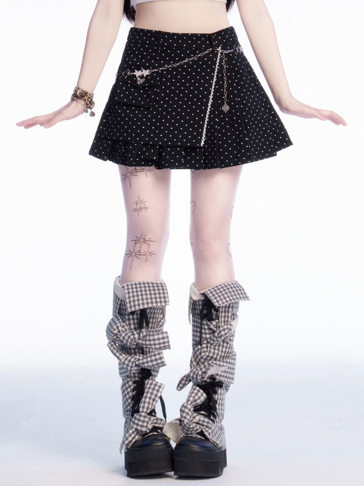 ドット柄 太もも丈スカート ブラック ポルカ