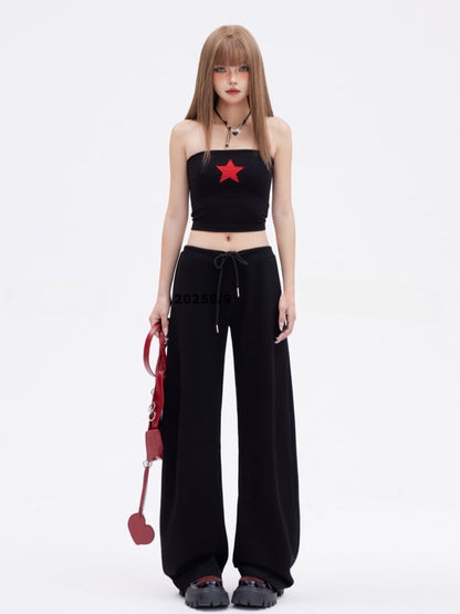 Glamorous Vintage Schwarzes, eng anliegendes Bustier-Top mit rotem Sternenmuster