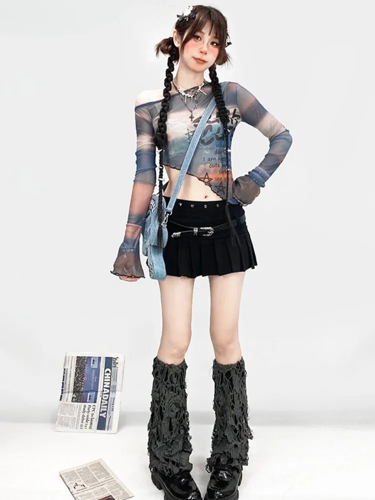 グレーのレッグウォーマー（くり抜き）