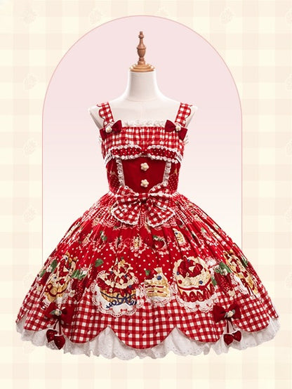 Strawberry Trim with Red JSK Eyelet Cake Lolita Dress Scalloped Print