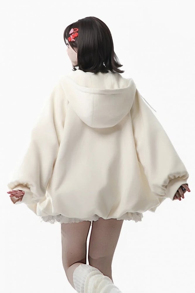 Toggle Button with Hem - Apple White Hooded Bubble Closure Jacket Brooch