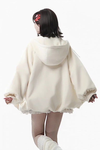 Toggle Button with Hem - Apple White Hooded Bubble Closure Jacket Brooch