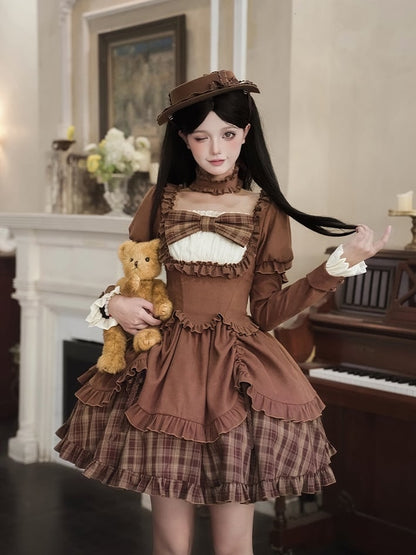 Autumn Hat Bows + Lollita OP Elegant Choker Set Version Short Coffee Detachable -