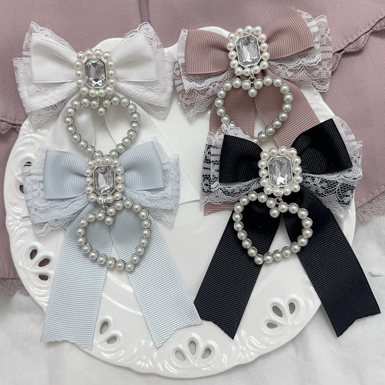 Jirai Kei Strass Perlen Herz Charm Spitze Akzente Bowknot Haarspangen