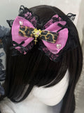 Leopard Trim Heart Decorated Rose Lace Hairclip Bowknot Red Pattern Rhinestone
