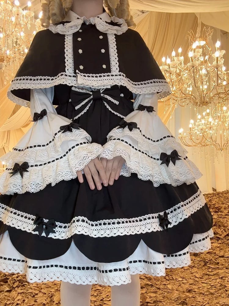 Decoration Black Bowknots White Peter Pan Collar Bell Sleeves Blouse