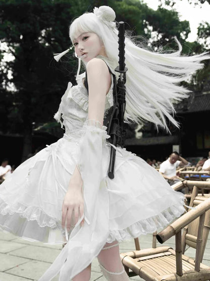 Dress Collar Qi Lolita Butterfly with Qipao Sleeves Theme White Banded