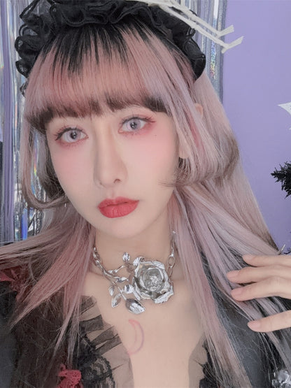 Y2K Silver Metal Rose Choker