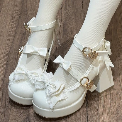 Lolita White Shoes - 8cm Jane and Strap Mary Adjustable Heel Elegant