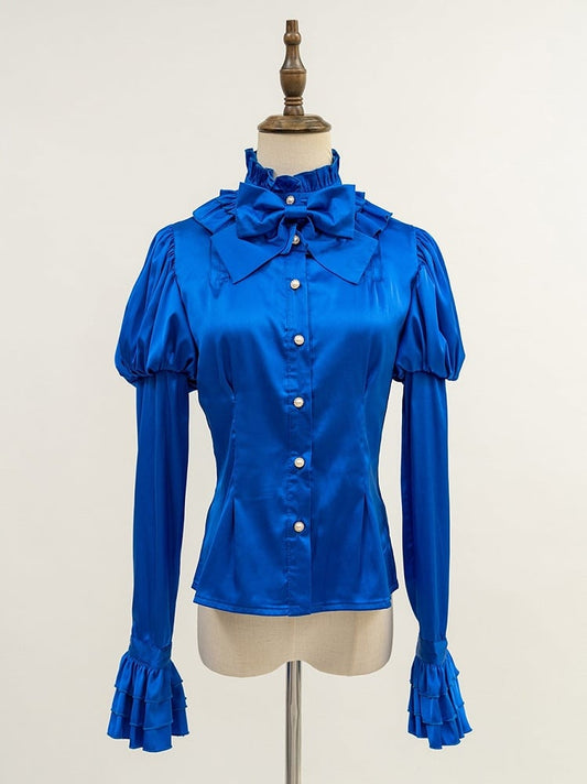 Gothic Lolita Juliette Blue Blouse Sleeves Satin
