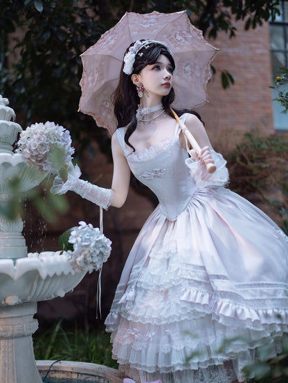 Rosette Light Pink Elegant Wedding Dress Hanayome Lolita JSK Full Set