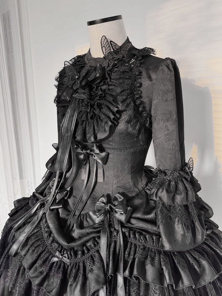 Black Gothic Lolita JSK with Butterfly Embroidery - Tachycardia