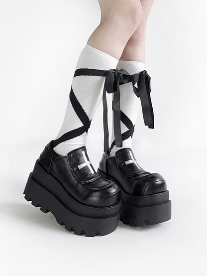 Black Punk Design Platforms Cross Easy with Slip-on