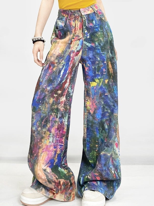 Schnitt Bunt Glamourös Y2K Jeans Weites Bein