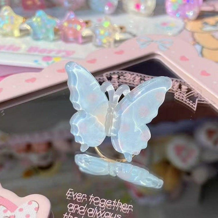 ピンク/イエロー/ブルー/パープルの水玉模様のバタフライリング