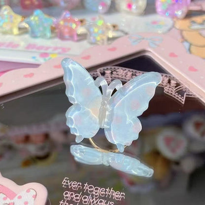 ピンク/イエロー/ブルー/パープルの水玉模様のバタフライリング