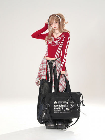 Long Zip-Up Graphic Sleeve Black/Red Print with Top