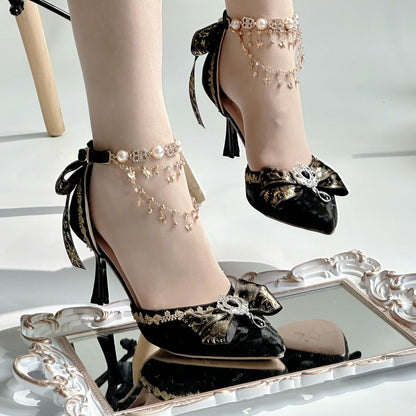 Jewel Crown Gothic Lolita Bridal Heels – Black Gold Dark Wedding Shoes | MiaoMiaoJiang