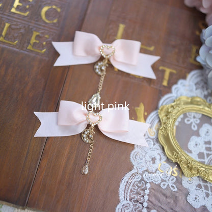 5 Bowknot Hairclips Charm Moon Rhinestone Colors with Teardrop Jirai Kei