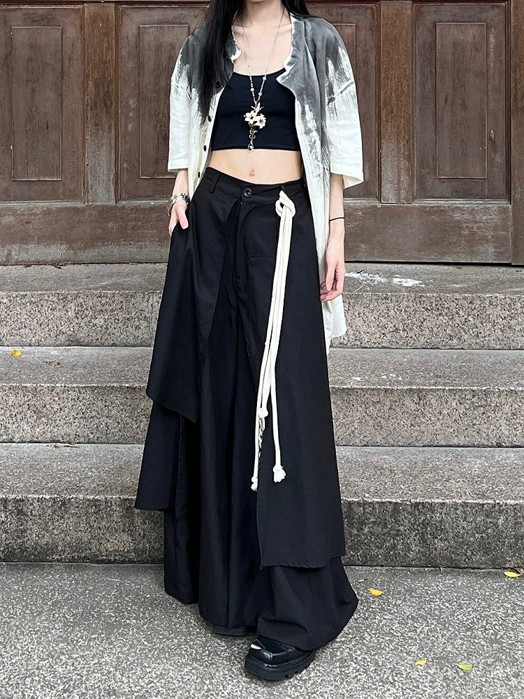 and - Closure Zipper Ouji Button Pants Floor-Length Black Fly Lolita Wide-leg