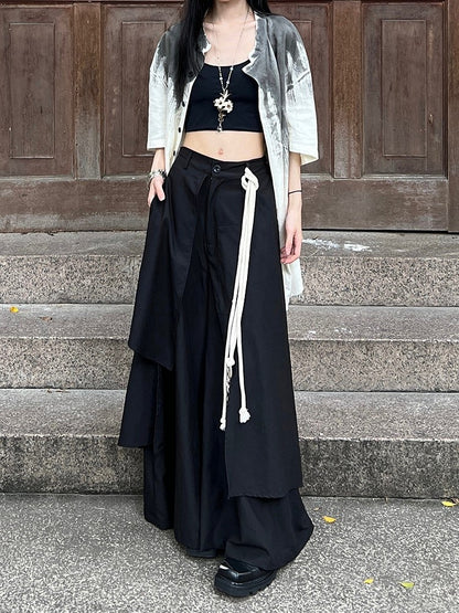 and - Closure Zipper Ouji Button Pants Floor-Length Black Fly Lolita Wide-leg