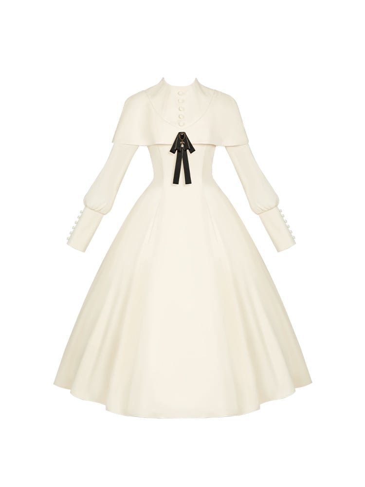 Beiges Cape Elegantes Langarmkleid Lolitakleid