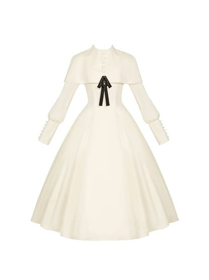 Beiges Cape Elegantes Langarmkleid Lolitakleid
