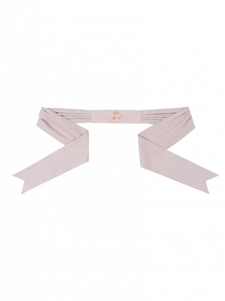 Floral Embroidered Waist Belt in Black and Pink - Yimu Walnut