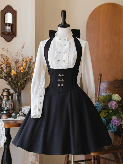 ホワイトのエレガントなレトロな秋の長袖シャツ