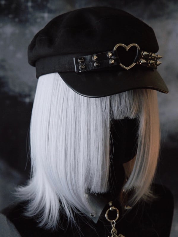 Nieten Gothic Details Ring Hut Schwarzes Herz Baskenmütze
