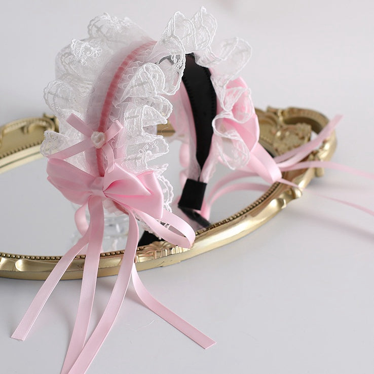 ピンクと白のスイートロリータレーストリム蝶結びKC