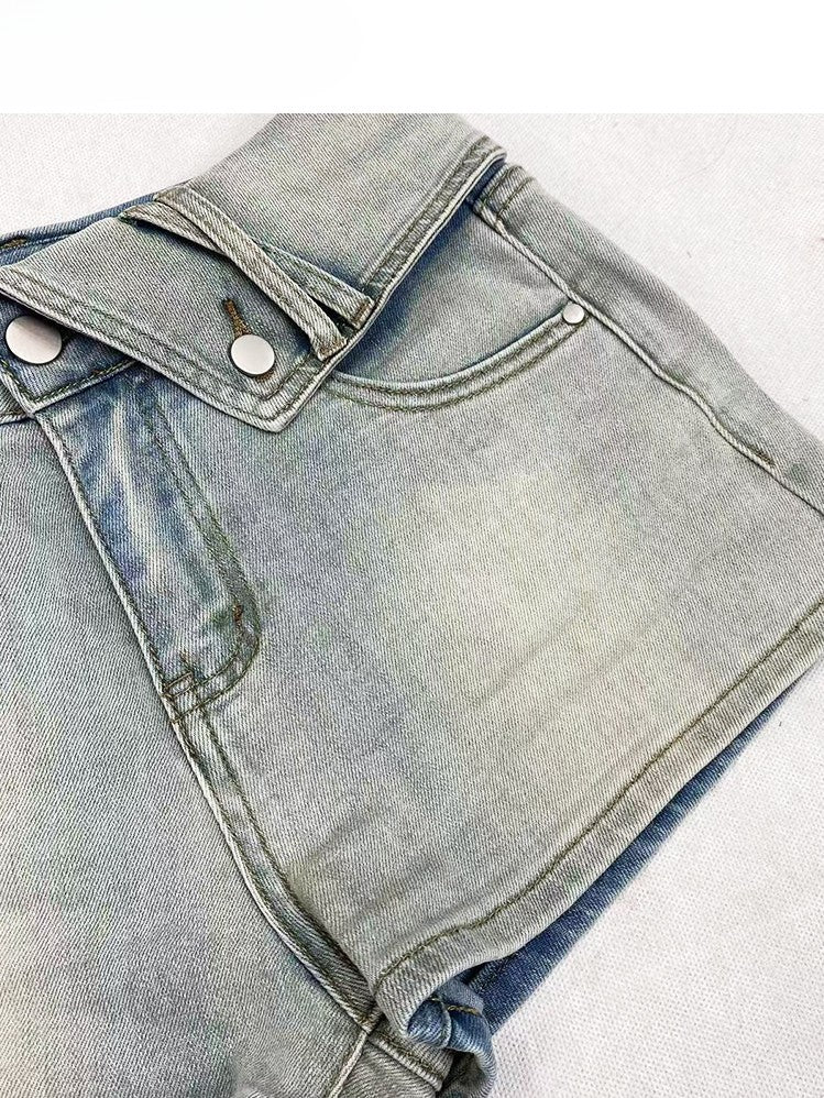 Taillenbesatz Millard Blau mit Rüschengürtel Fashion Cascading High Shorts