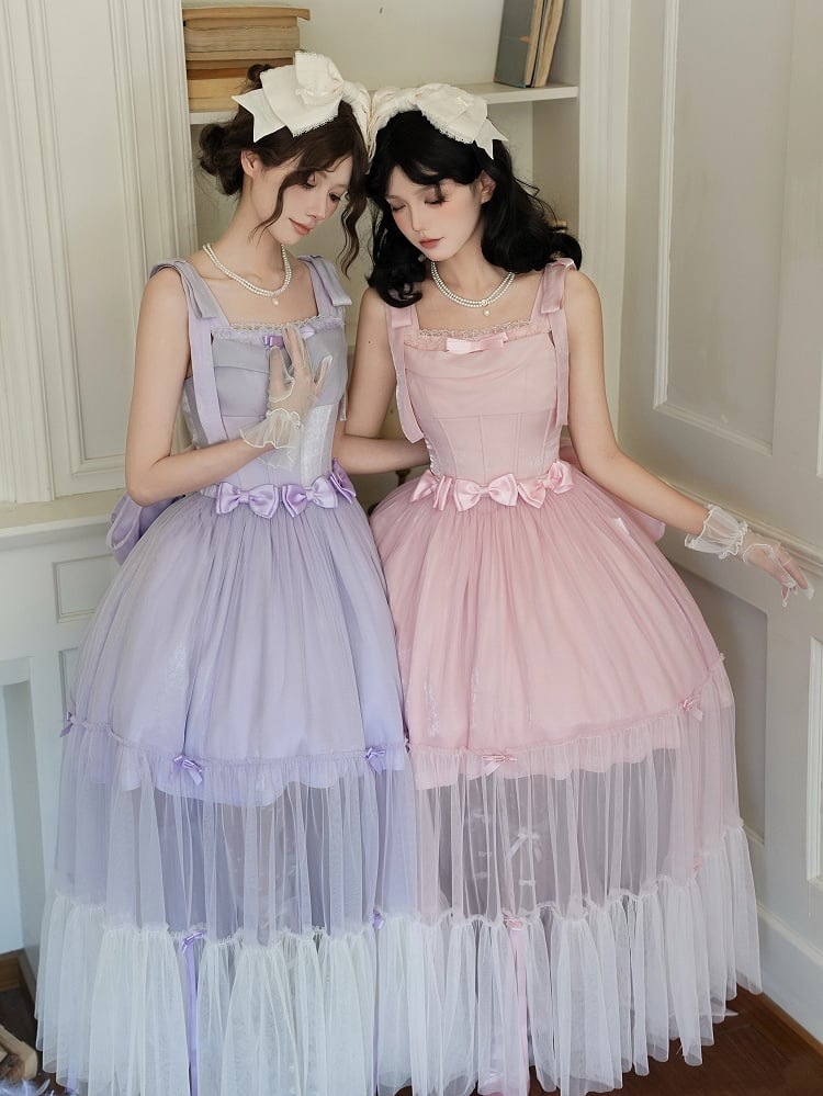 Lilafarbenes, schimmerndes Kleid mit Taillenbund JSK Lolita Basque mit Stäbchen
