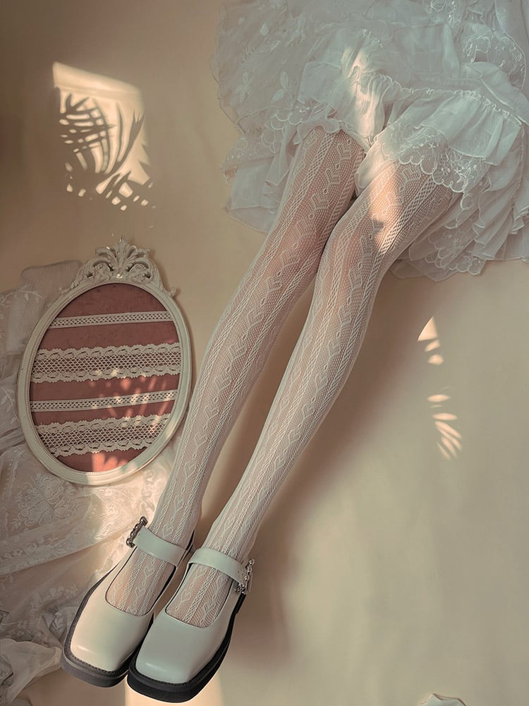 Tights Pattern White/Black Heart Lace