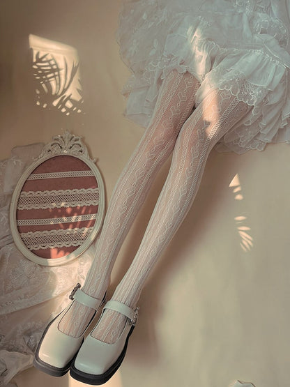 Tights Pattern White/Black Heart Lace