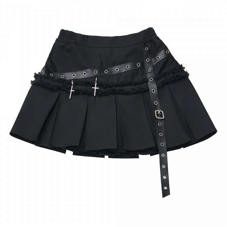 Skirt Box Accents Core Pleat Cross Edgy Black with Metal - Academic Gothic