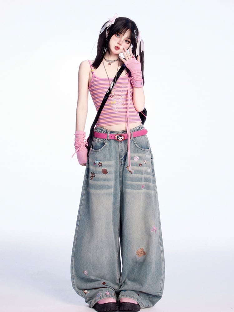 Print Light Blue Low Cartoon Sticker Vintage